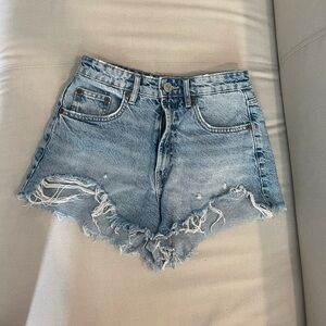 Zara Light Blue Distressed Jean Shorts